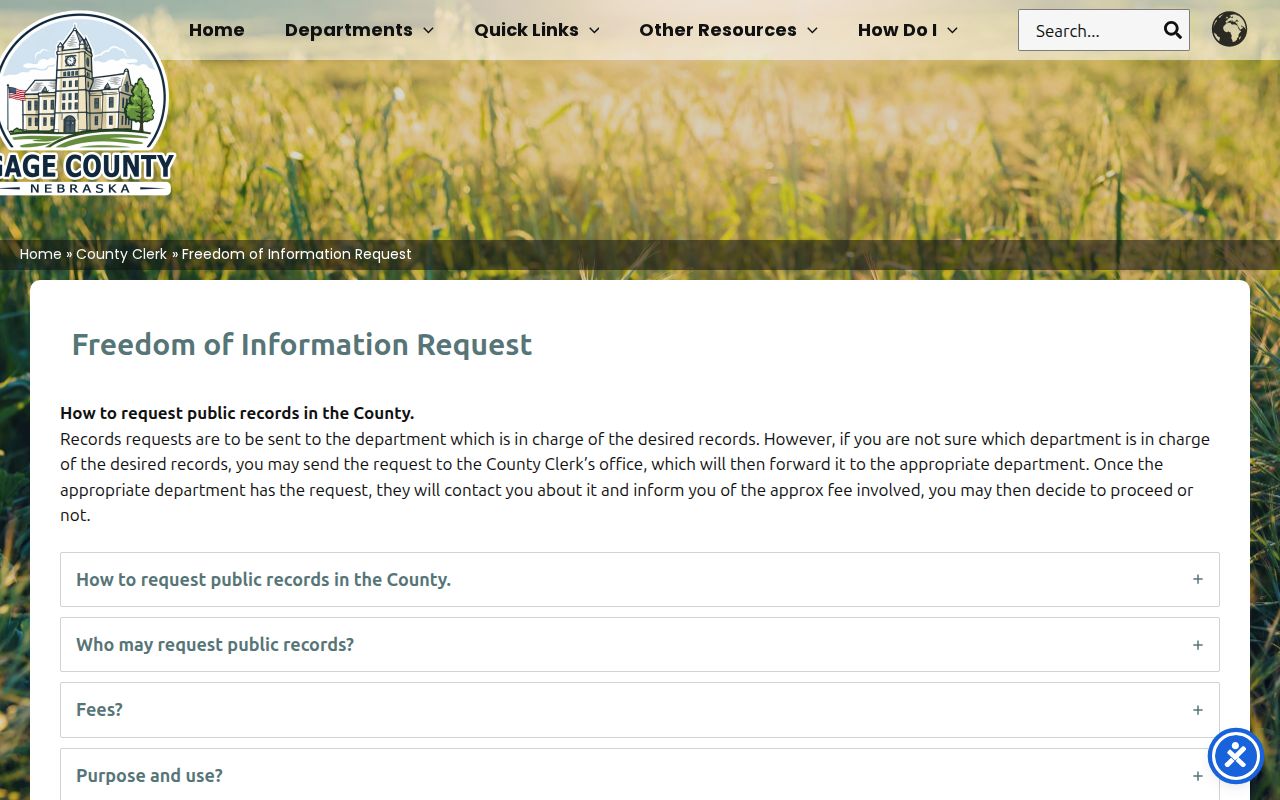 Gage County arrest record public request page