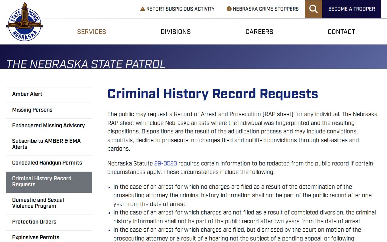 Nebraska State Patrol channel for Gage County arrest history