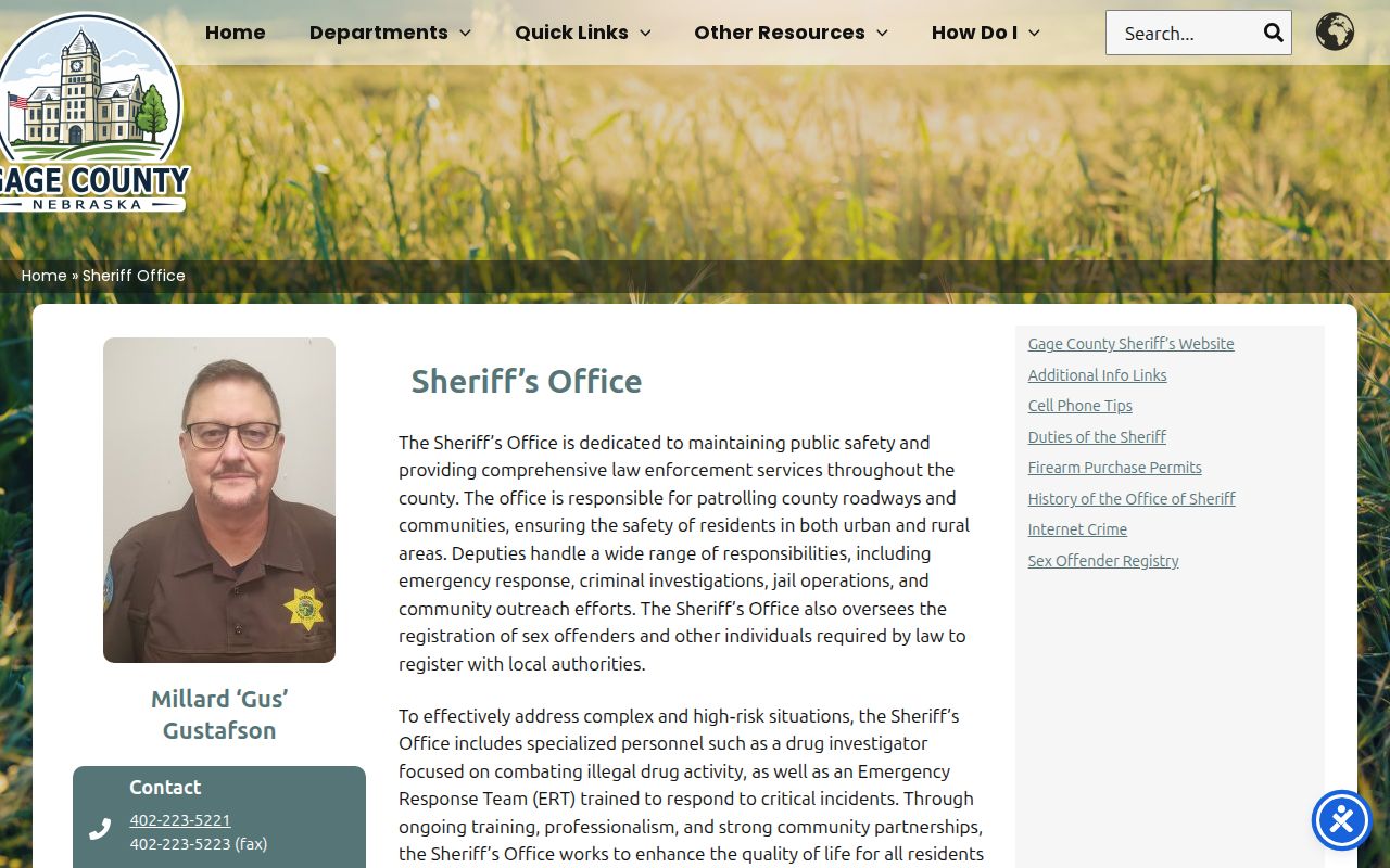 Gage County arrest lookup contact for the sheriff and county jail