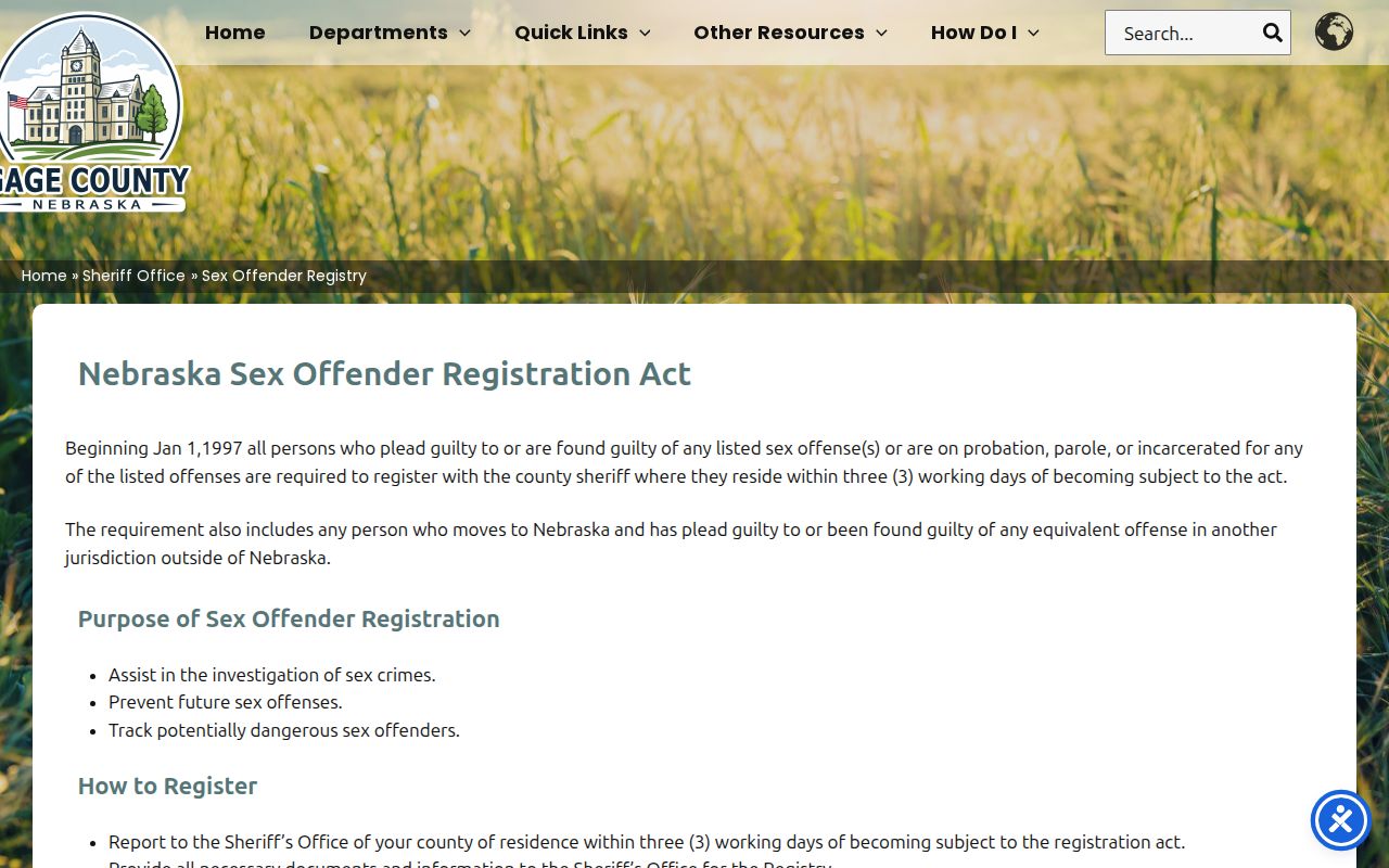 Blue Springs criminal records and Gage sheriff registry routing