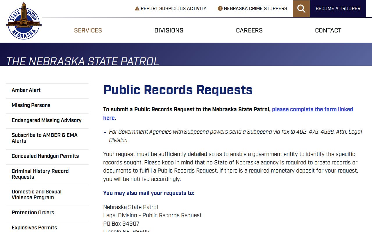 Blue Springs criminal records fallback through the NSP public records request
