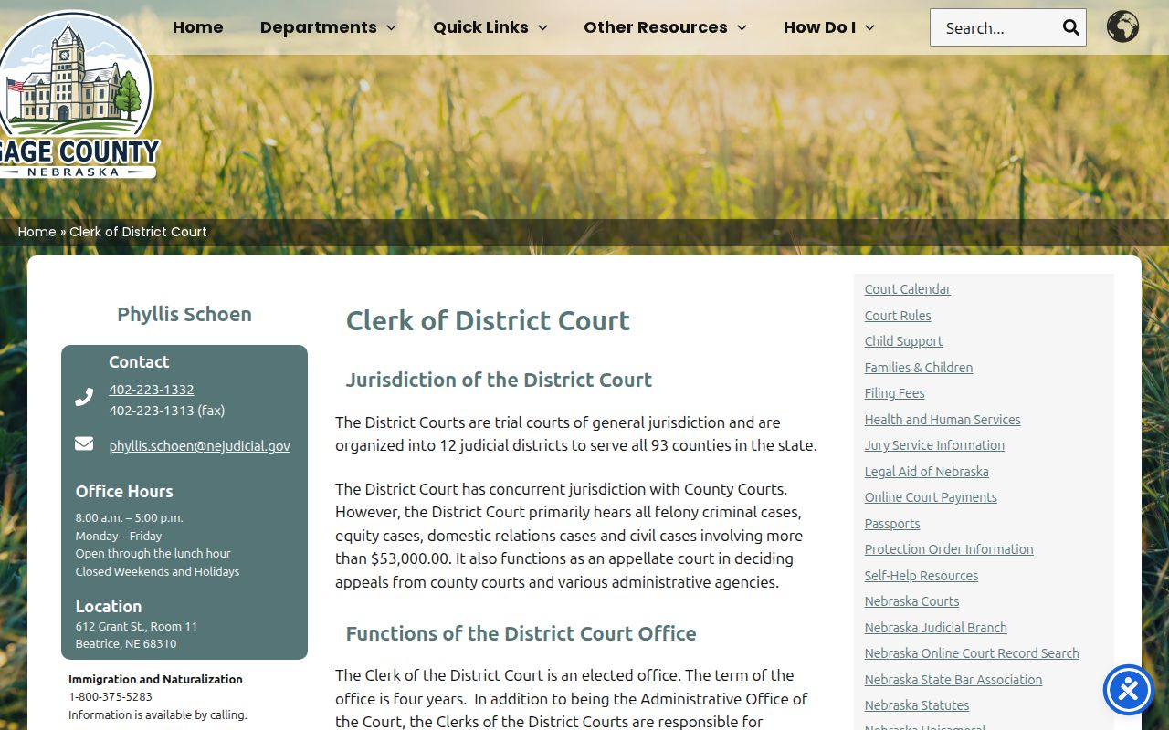 Gage County criminal court cases at the District Court clerk