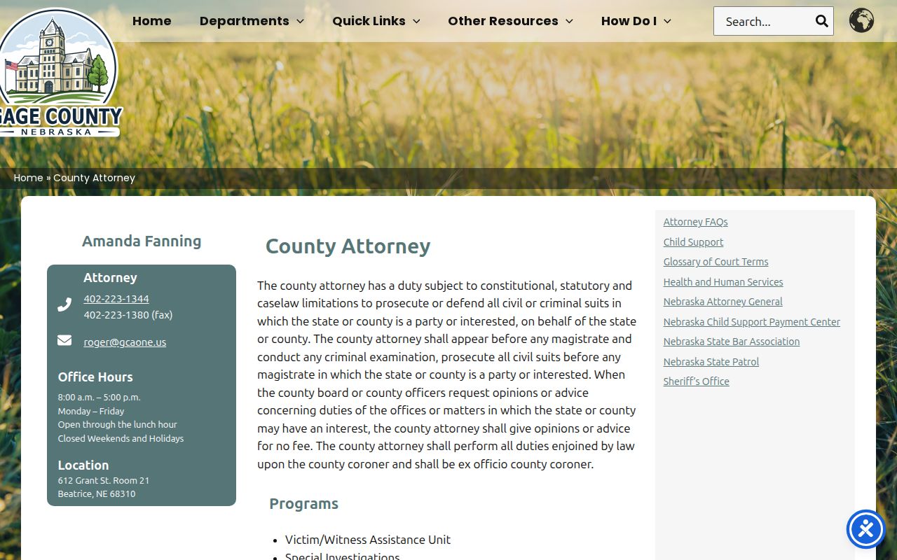Gage County Attorney criminal case charging office