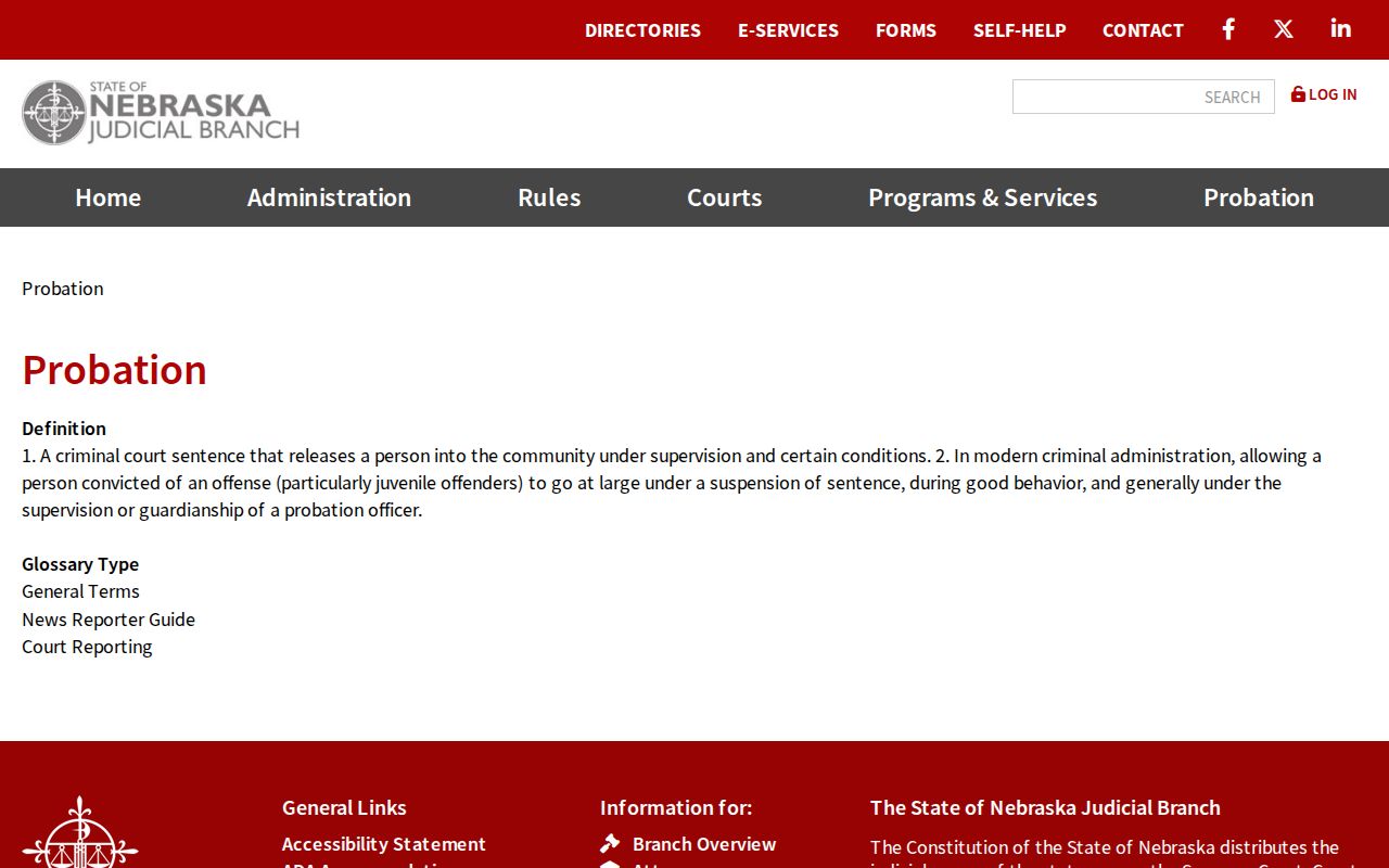 Nebraska probation administration for Gage County criminal records