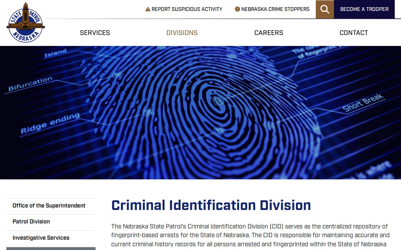 Nebraska State Patrol repository for Gage County criminal history